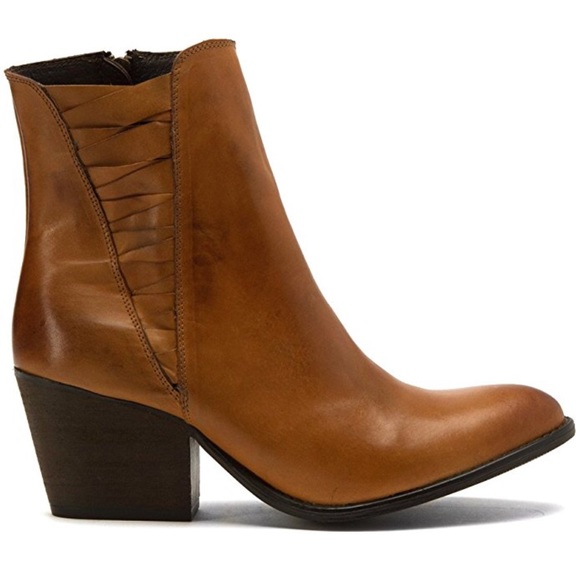 Cognac Cow Hide Leather Woven Side Boho Boots - Picture 3 of 8